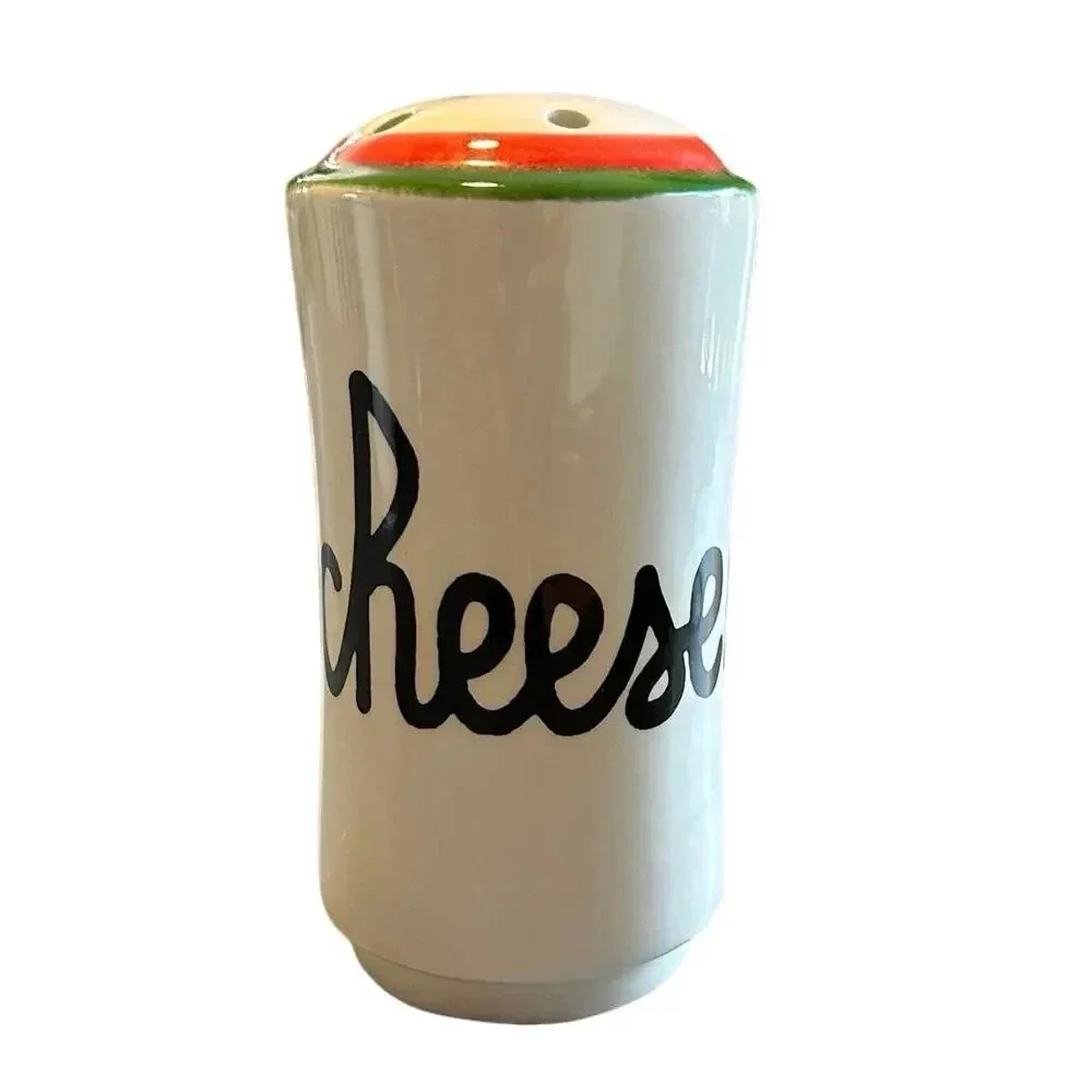 Vintage Baldelli Italia Grated Cheese Shaker White with Red + Green‎ Accents